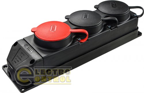 Колодка каучукова 3Р+РЕ з захисними кришками тримісна (1×25А/2×16A*2P+PE) IP44
