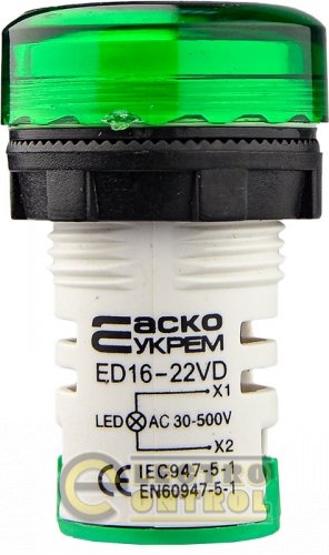 Круглый цифровой измеритель напряжения Аско-Укрем A0190010017 ED16-22VD 30-500В АС зелёный