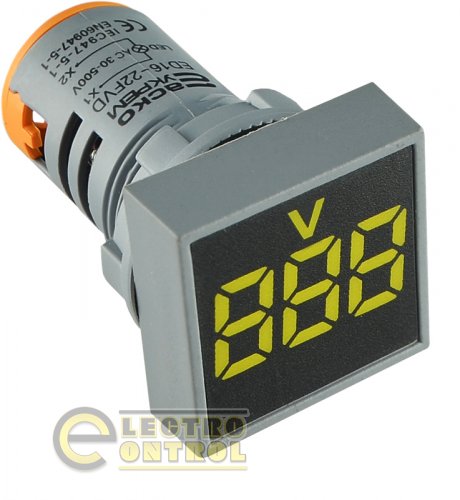 Квадратный цифровой измеритель напряжения Аско-Укрем A0190010032 ED16-22FVD 30-500В АС жёлтый