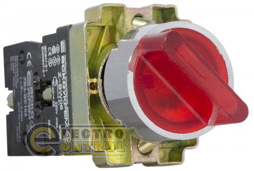 Кнопка Аско-Укрем A0140010067 XB2-BK2465 красная поворотная 2-поз. с подсветкой