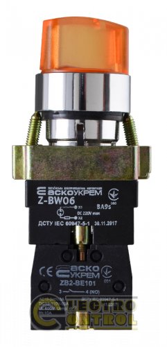 Кнопка Аско-Укрем A0140010081 XB2-BK2565 жёлтая поворотная 2-поз. с подсветкой