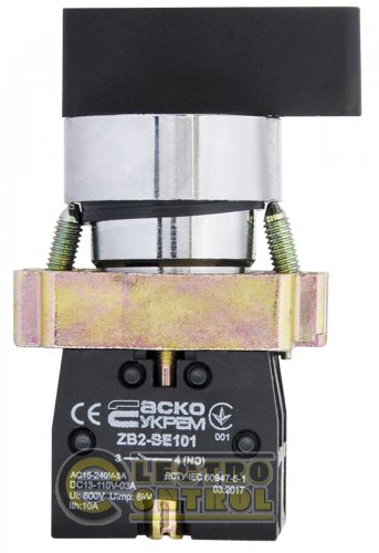 Кнопка Аско-Укрем A0140010046 XB2-BJ53 поворотная 3-поз. с самовозвратом удлинённая ручка