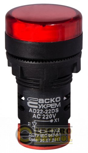Сигнальная арматура Аско-Укрем A0140030038 AD22-22DS красная 220V АC