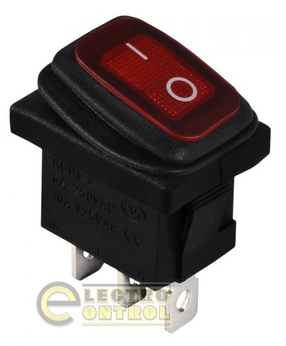 Перемикач Аско-Укрем A0140040060 KCD1-2-101NW R/B 220V 1 клавішний вологозахисний червоний з підсвічуванням