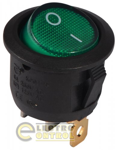 Переключатель Аско-Укрем A0140040072 KCD1-5-101N GR/B 220V 1 клав. круглый зелёный с подсветкой