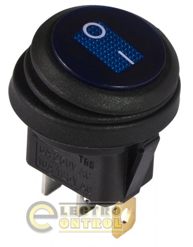 Переключатель Аско-Укрем A0140040077 KCD1-8-101NW BL/B 220V 1 клав. круглый влагозащитный синий с подсветкой