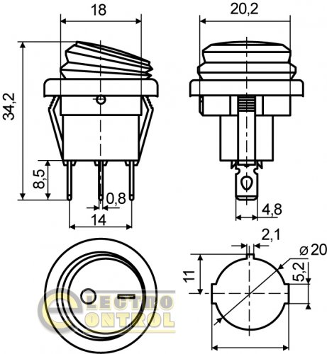 Переключатель Аско-Укрем A0140040077 KCD1-8-101NW BL/B 220V 1 клав. круглый влагозащитный синий с подсветкой