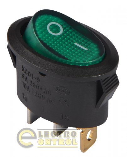 Переключатель Аско-Укрем A0140040088 KCD1-9-101N C3-GR/B 220V 1 клав. овальный зелёный с подсветкой