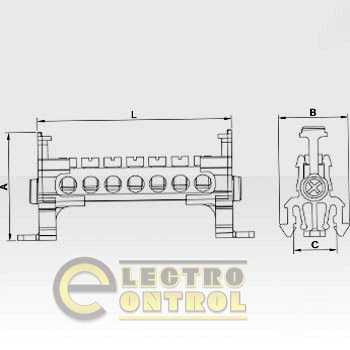 Однополюсный клеммный блок (7х12 / 100А), сечение провода 25-35мм, без крышки,2 / 8 = 10 отверстий
