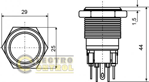 Кнопка Аско-Укрем A0140010125 TYJ 22-311 металлическая плоская с фиксацией 1NO+1NC
