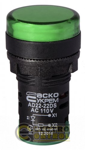 Сигнальная арматура Аско-Укрем A0140030066 AD22-22DS зелёная 110V АC
