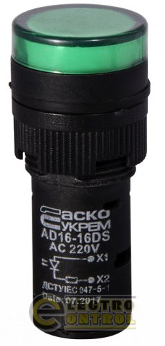 Сигнальная арматура Аско-Укрем A0140030051 AD16-16DS зелёная 220V АC