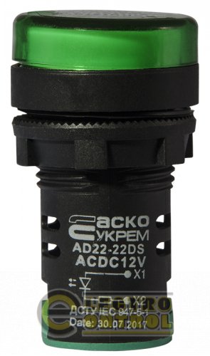 Сигнальна арматура Аско-Укрем A0140030162 AD22-22DS зелена 12V АC/DC