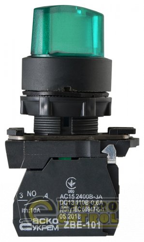 Кнопка Аско-Укрем A0140010165 TB5-AK123M5 зелёная поворотная 2-поз. с подсветкой