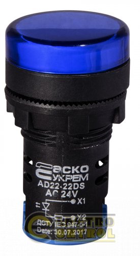 Сигнальная арматура Аско-Укрем A0140030153 AD22-22DS синяя 24V АC/DC
