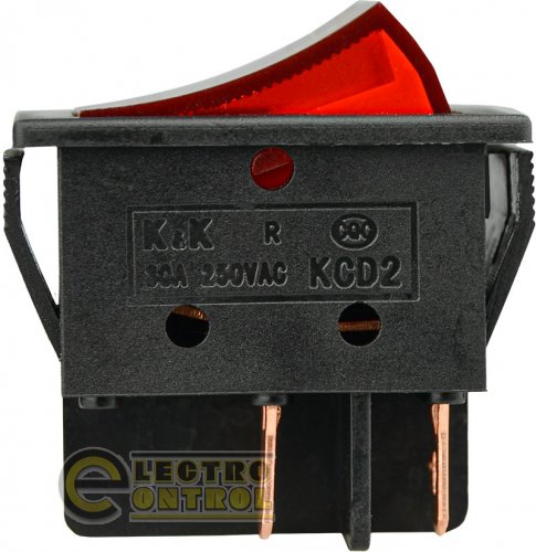 Переключатель Аско-Укрем KCD2-6-201N R/B 30 А 220V 1 клав. красный с подсветкой