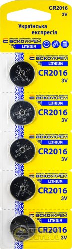 Батарейка литиевая Аско-Укрем CR2016.BP5 (блистер 5шт.)