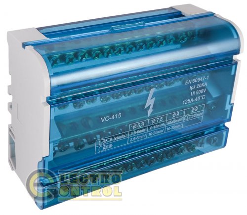 Нулевая шина Аско-Укрем A0150120022 в корпусе VC-415 4х15 (4 бруска по 15 отверстий)