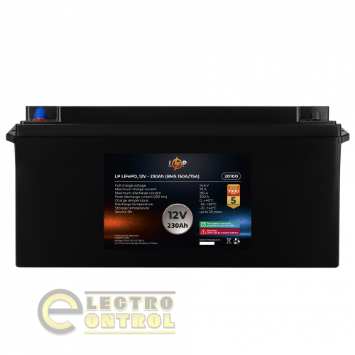 Аккумулятор LP LiFePO4 12V (12,8V) - 230 Ah (2944Wh) (BMS 150A/75A) пластик для ИБП