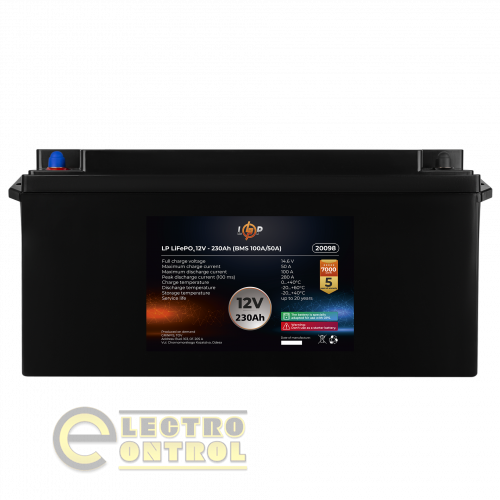 Аккумулятор LP LiFePO4 12V (12,8V) - 230 Ah (2944Wh) (BMS 100A/50A) пластик для ИБП