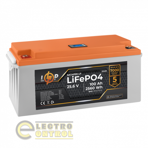 Акумулятор LP LiFePO4 24V (25,6V) - 100 Ah (2560Wh) (BMS 200/100А) пластик LCD