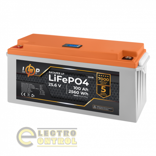 Акумулятор LP LiFePO4 24V (25,6V) - 100 Ah (2560Wh) (BMS 150/75А) пластик LCD