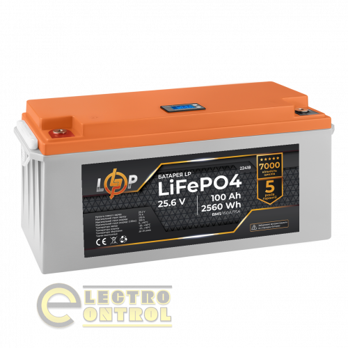 Акумулятор LP LiFePO4 24V (25,6V) - 100 Ah (2560Wh) (BMS 150/75А) пластик LCD