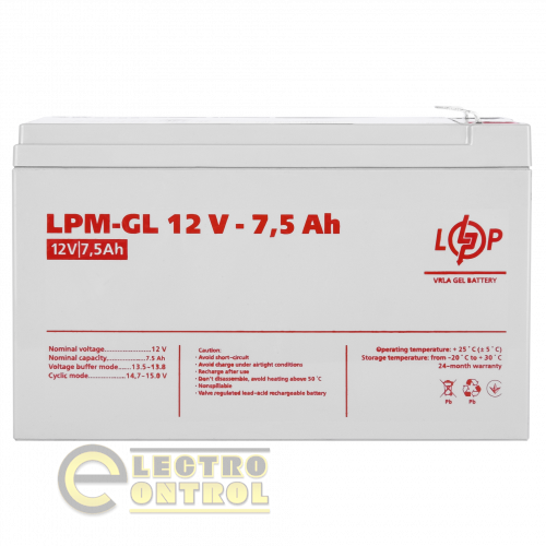 Акумулятор гелевий LPM-GL 12V - 7.5 Ah