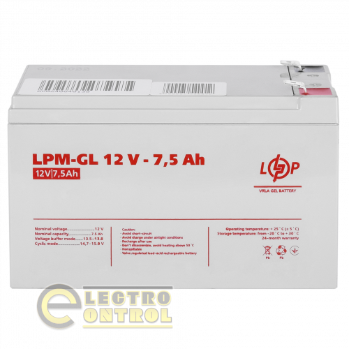 Акумулятор гелевий LPM-GL 12V - 7.5 Ah