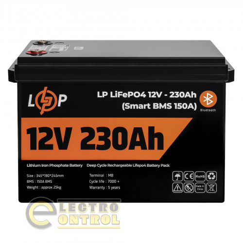 Акумулятор LP LiFePO4 12V (12,8V) - 230 Ah (2944Wh) (Smart BMS 150А) з BT пластик для ДБЖ