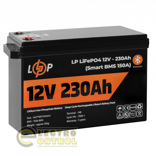 Акумулятор LP LiFePO4 12V (12,8V) - 230 Ah (2944Wh) (Smart BMS 150А) з BT пластик для ДБЖ