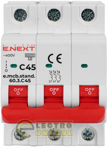 Автоматический выключатель трехполюсный 3Р 45А C E.Next e.mcb.stand.60.3.C45