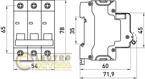 Автоматический выключатель трехполюсный 3Р 45А C E.Next e.mcb.stand.60.3.C45
