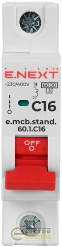 Автоматичний вимикач однополюсний 1Р 16А C E.Next e.mcb.stand.60.1.C16