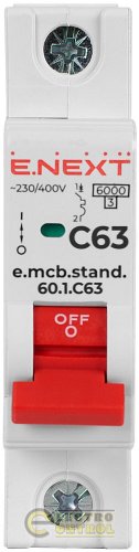 Автоматический выключатель однополюсный 1Р 63А C E.Next e.mcb.stand.60.1.C63