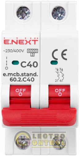 Автоматичний вимикач двополюсний 2Р 40А C E.Next e.mcb.stand.60.2.C40