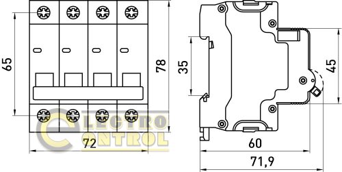Автоматический выключатель четырехполюсный 4Р 25А C E.Next e.mcb.stand.60.4.C25