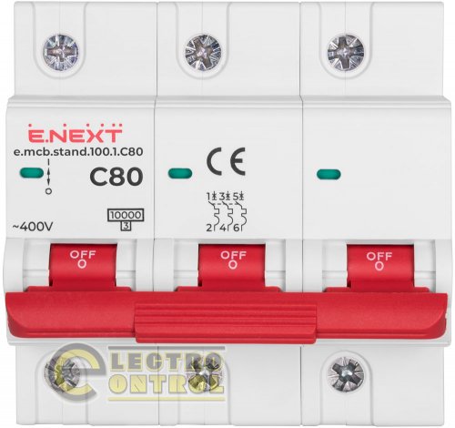Автоматический выключатель трехполюсный 3Р 80А C E.Next e.mcb.stand.100.3.C80
