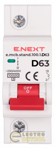 Автоматичний вимикач однополюсний 1Р 63А D E.Next e.mcb.stand.100.1.D63