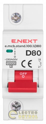 Автоматический выключатель однополюсный 1Р 80А D E.Next e.mcb.stand.100.1.D80