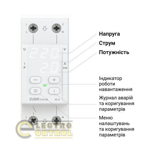 Реле напруги з контролем струму ZUBR CV2-40