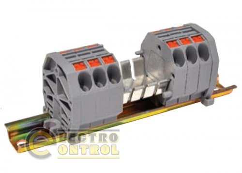 Мини клемма  модульная ONKA, пружинная серии  МРК нажимного типа мостиком мини клеммники на DIN-рейку, сечение 2,5, 24 А, 750 В, серая