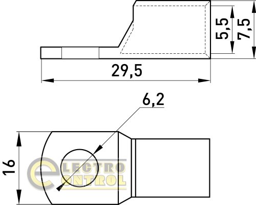 Мідний луджений кабельний наконечник Enext e.end.stand.c.16 D6.2