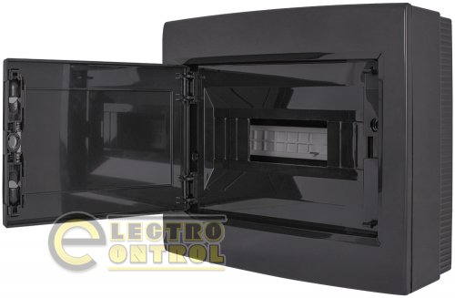 Щит Enext пластиковий на 12 модулів e.plbox.pro.n.12b.black навісний чорний з непрозорими дверцятами IP40