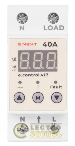 Реле контроля напряжения однофазное 40А с индикацией Enext e.control.v17