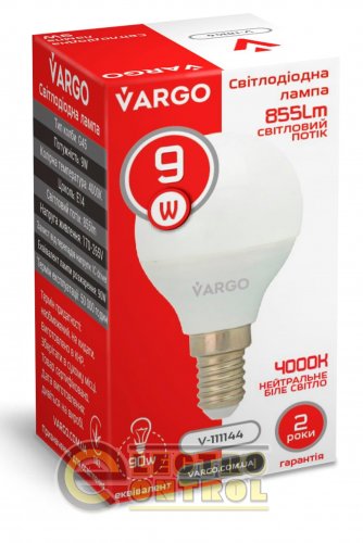 LED лампа VARGO G45 9W E14 855lm 4000K