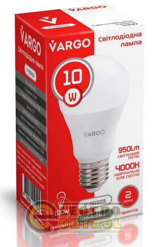 LED лампа VARGO A60 10W E27 4000K 950lm
