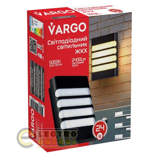 Светодиодный светильник VARGO ЖКХ 24W 6500K 2400lm IP54 AC165-265V прямоугольн.с решеткой Размер: 200x162x58мм