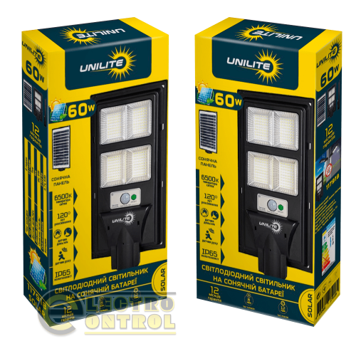 Світлодіодний вуличний сонячний світильник UNILITE 60W 6500K