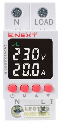 Реле контролю напруги та струму однофазне 63А з індикацією e.control.vc63 p0690030